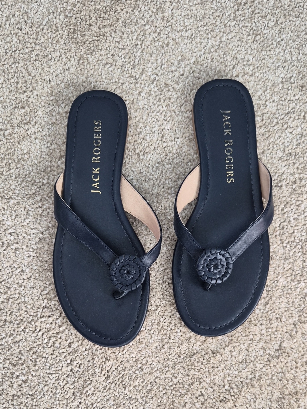 Jack Rogers Blue Leather Blossom Slide Sandals W 7
